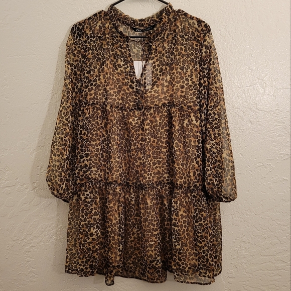 Zara Leopard Printed Mini Dress Size Medium NWT - Picture 3 of 7
